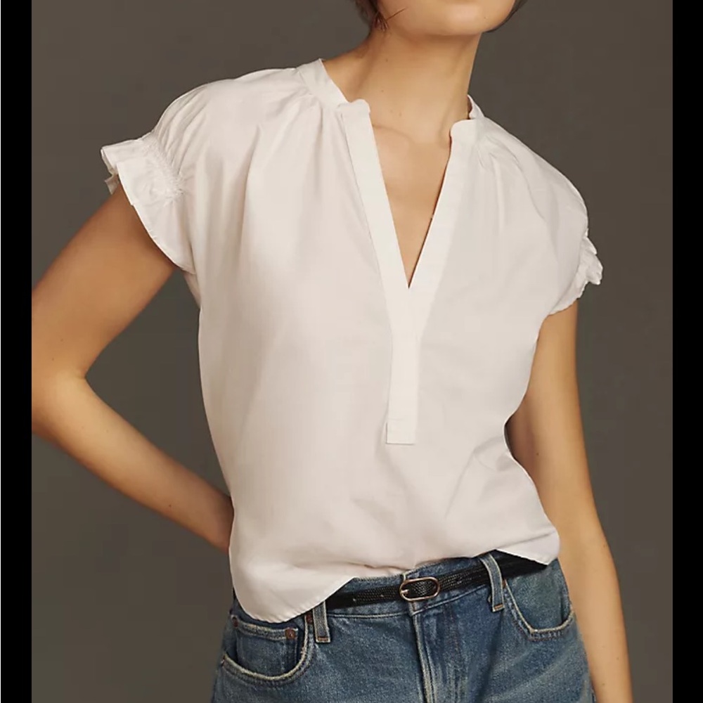 Anthropologie Pilcro 100% Linen Tatum Flutter Sleeve Blouse White S